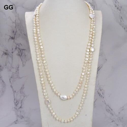 JK White Coin Pearl Baroque Pearl Long Necklace For Women Gift Lady Jewelry For Women