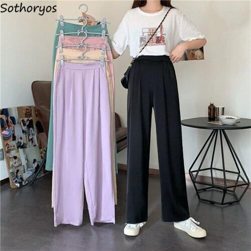 Elegant Casual Pants Women High Waist Spring Straight Solid Trousers Ladies OL Ins Fashion Draped Tender All-match Girlish Chic