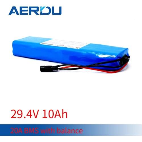 AERDU 24V 10Ah 7S4P electric bicycle motor ebike scooter 29.4v li ion battery pack 18650 lithium rechargeable batteries 20A BMS
