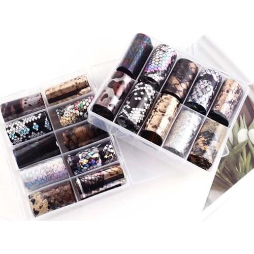 10Roll Multi style scales Nail Foil Nail Art Transfer Foil Stickers Paper sparkly Colorful UV Gel Wraps Nail Decals