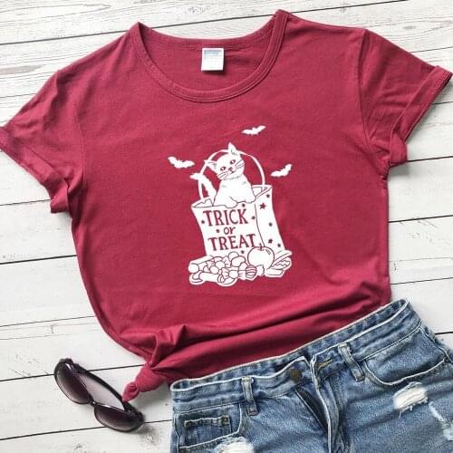 Gothic cat Trick or Treat Halloween t-shirt unisex women graphic casual 100% Cotton grunge tumblr hipster Fashion tee top tshirt