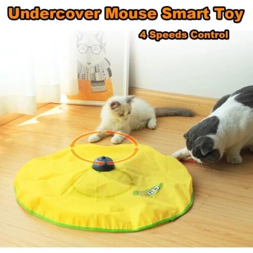 4 Speeds Smart Cat Toys Electric Motion Undercover Mouse Fabric Moving Feather Interactive Toy For Cat Kitty Automatic Pet Toy