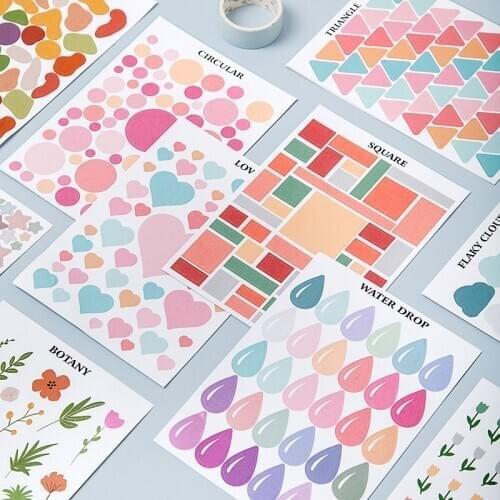 Ins Simple Graphics Color Cartoon Seal Sticker Labels Small Post It Notebook Cute Stationery Creative Diy Decorative Sticker