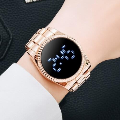 Korean Elegant Fashion Led Women Watch Simple Touch Steel Belt Electronic Watch For Lady
