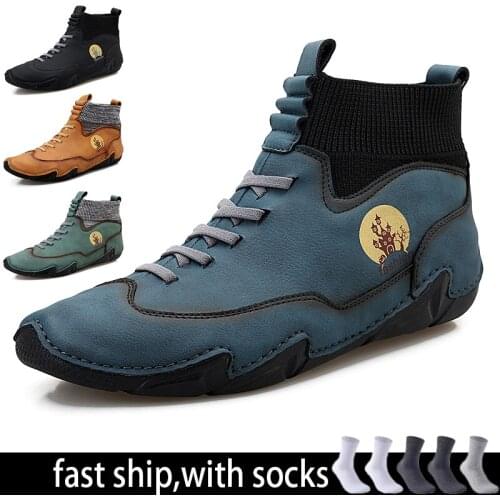 Mens Autumn Winter Sock Snow Boots Military Combat Sneakers for Men Leather Casual Shoes Outdoor Male Mens Natural Boot Shoes