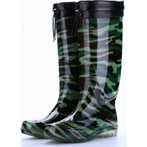 Mens high-heeled rain boots Camouflage rain boots Non-slip wear-resistant acid and alkali labor insurance warm water shoes
