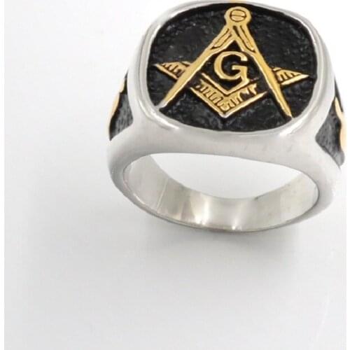 Cool Mens Silver color Gold color Mason Freemasonry Ring 316L Stainless Steel Band Ring