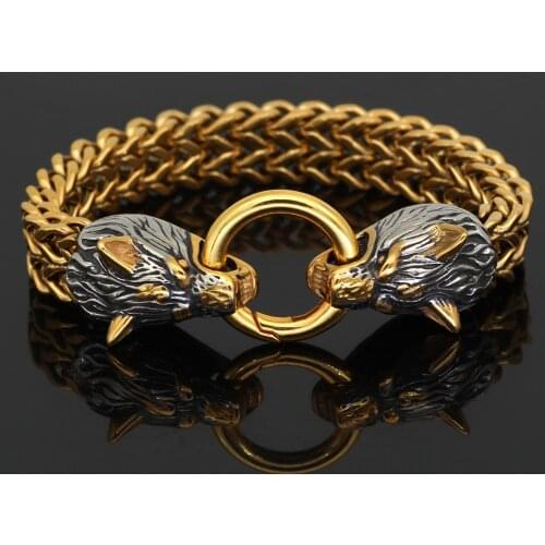 Mens Viking Wolf Head Bracelet Thick Chain Stainless Steel Retro Punk Simple Titanium Steel Bracelet Unisex Gift Jewelry New