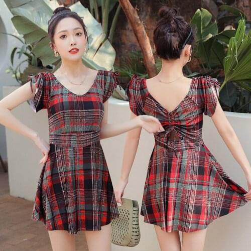 2021 New Fashion Ladies Plaid Swimsuit Sexy High Waist Cover Meat Slim One-piece Swimsuit Swimwear