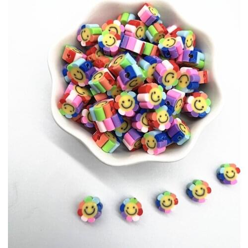New 30pcs 10mm Smiling Face Beads Polymer Clay Spacer Loose Beads for Jewelry Making DIY Bracelet Accessories #27