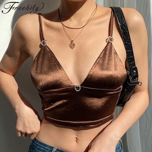Sexy V Neck Satin Tops Women Slim Camis Vintage Y2K Crop Top 90s Shirts Harajuku Gobincore Aesthetic Grunge Fairy Vest Clubwear