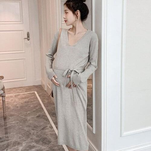Loose Plus Size Maternity Dresses Straight Knit Sweater Clothes For Pregnant Women Breastfeeding For Pregnant Women Base Dress