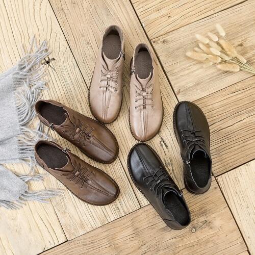 Tilocow Womens Genuine Leather Shoes Woman Ankle Boots Female Retro Rubber Leather Boots For Women Booties Plus Size 35-43