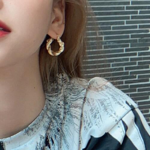 TIMRONLY Vintage Chunky Twisted Metal Hoop Earring Hollow Circle Earrings for Women Ladies Trendy Accessories Engagement Gift