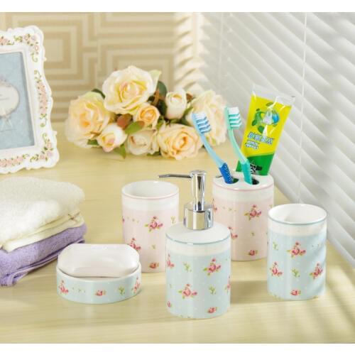 Wedding Decoration Gift Bathroom Accessories Toothbrush Holder Fashion Ceramic 5 piece Wash Suit Bathroom Products Free Shipping