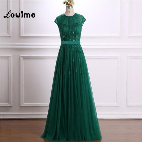 Green Evening Dress Elegant Sequin Illusion Neckline Wedding Party Dress Cheap Real Image Prom Dresses 2018 Robes Beaded