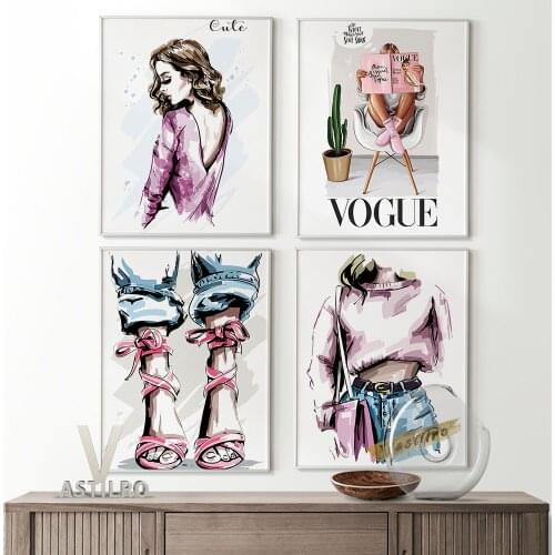 Female Illustration Watercolor Poster Fashion Magazine Cover Print Photograph Vintage Art Canvas Painting Girl Room Wall Picture