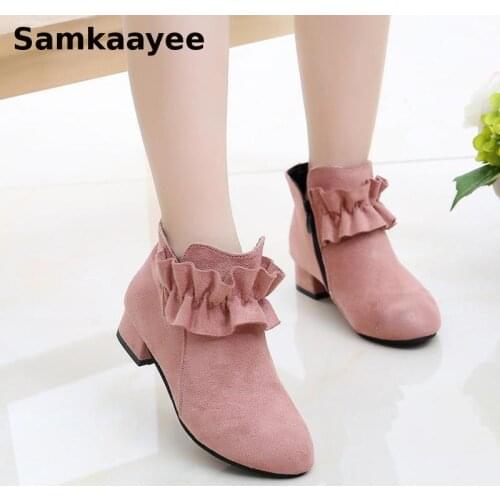 4-18y Children Boots Spring Autumn Girls Sonw Boats Ankle Cotton Martin High Heels Shoes Kids Zipper Solid Princess Sneakers Y33