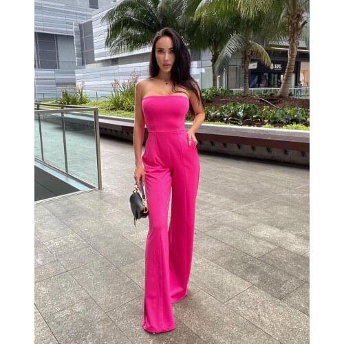 Women Runway Wide Leg Bandage Jumpsuits 2021 Fashion Elegant Strapless Long Rompers Jumpsuit Sexy Off Shoulder Bodycon Bodysuit