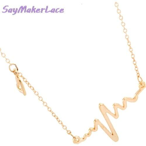 Trendy EKG Heart Beat Chain Necklace Heartbeat Rhythm with Dangling Heart Womens Minimalist Statement Jewelry