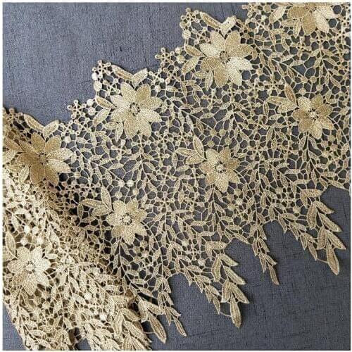 YACKALASI Gold Lace 3D Floral Scalloped Applique Soft Tulle Flower Embroidery Trims Dress Lace 29CM
