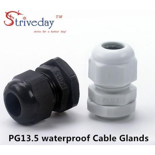 10pcs/lot White/Black PG13.5 Nylon cable gland Wiring Accessories LED cable connector waterproof