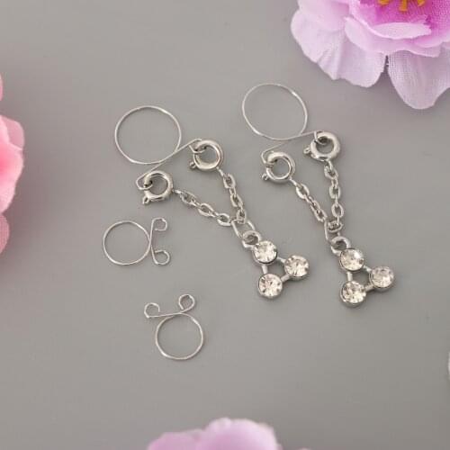 2 Pairs Women Fake Body Jewelry Tassel Charm Nipple Rings Non-Pierced Clip On