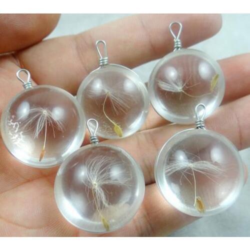 20PC Fashion Real Natural Dandelion Seed Crystal Glass Ball Necklace round Glass Pendant Necklace Glass Bead Jewelry A2