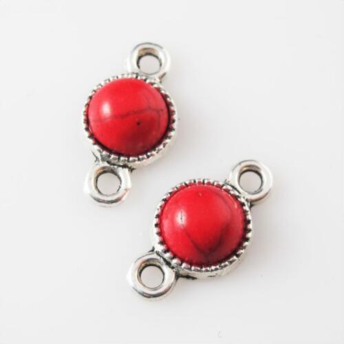 16Pcs Retro Tibetan Silver Red Round Charms Pendants Connectors 10x18.5mm