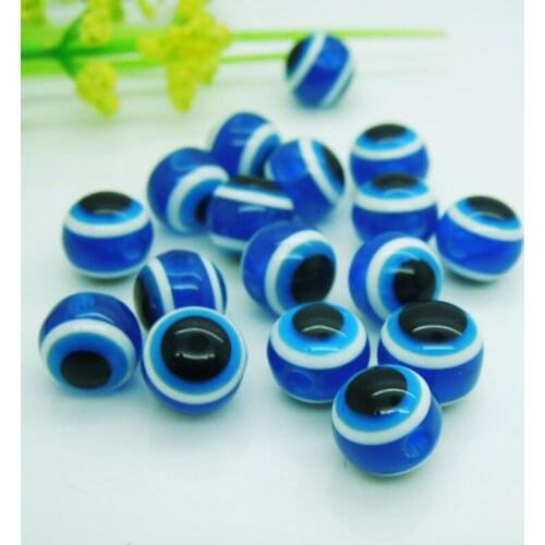 200pcs Blue Evil Eye Stripe Round Resin Spacer Beads Hamsa eyes Beads For DIY Garment Accessories 8mm