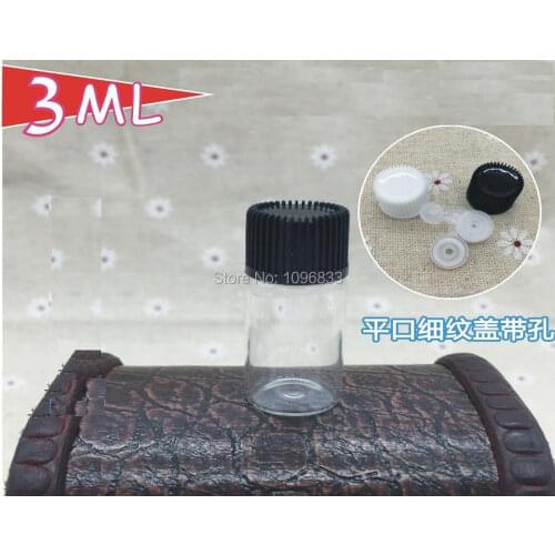 3ML Glass Penicillin Bottle with Black Cap, Clear Glass Essential Oil Bottle, Small Empty Vial, Sample Bottle,100 Pieces/Lot