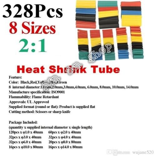 328pcs Cable Sleeve Heat Shrink Tubing 2:1 Polyolefin Shrinking Assorted Wrap Wire Insulated shrinkable sleeving Tubes Set