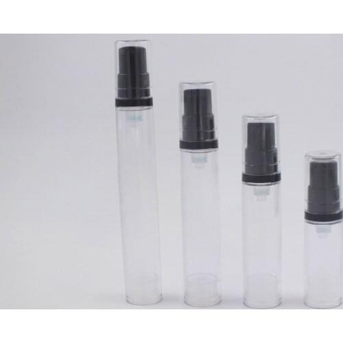 50PCS Transparent Airless Black Pump Bottle Small Sample Vacuum Flask Airless Bottle Emulsion Cream Foundation Lotion 5ml 10ml