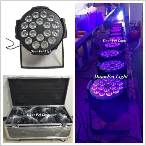 8lot 18x12w led par 64 rgbwa uv stage wedding 6in1 color mixing led par light with flightcase
