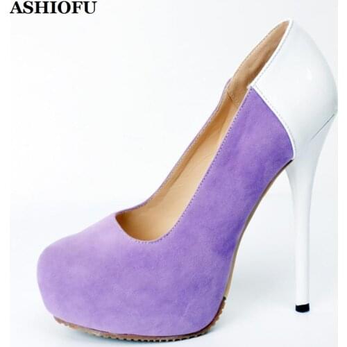 ASHIOFU Handmade Womens High Heel Pumps Patchwork Kid-suede Leather Slip-on Dress Shoes Party Evening Fashion Pumps Shoes XD204