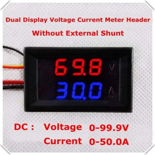 RD No shunt dual LED Display 0.28 DC0-100V/50A Car voltage current meter Digital Ammeter Voltmeter 5 wire [4 pcs/lot]