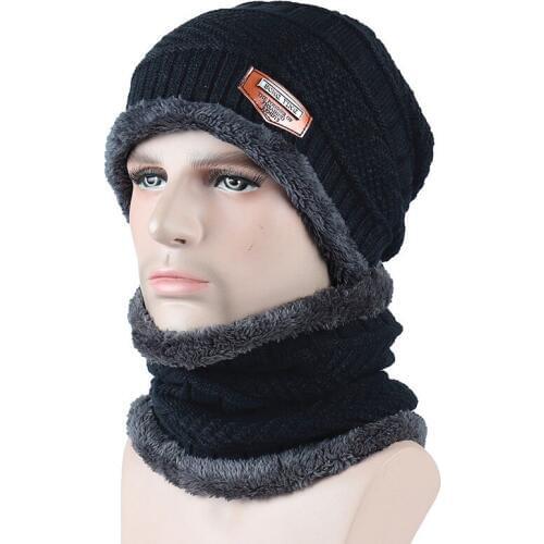 Balaclava Knitted Hat Scarf Neck Warmer Fleece Hats for Men Women Winter Warm Caps Beanies Skullies Black Navy Brown Grey