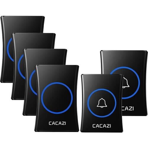 CACAZI Waterproof Wireless Doorbell Home 300M Long Range Ring Bell EU US UK Plug Battery LED Doorbells 2 Transmitter 4 Receivers