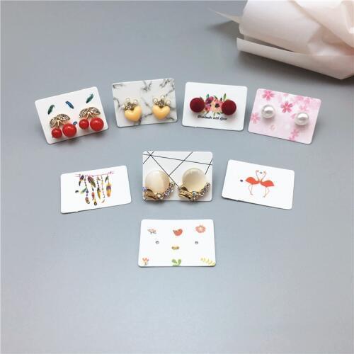 100pcs Multi style 3.5x2.5cm Earring Tag Flamingo/Simple Line Type Color Printed Jewelry Accessories display Paper Card Labels