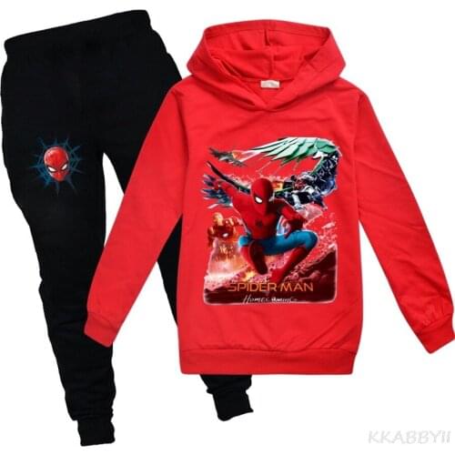 Spiderman 2-16 Kids Sports Suit Spring and Autumn Boy Costume Suit Cartoon Hoodie Pants 2 Pieces For Toddlers