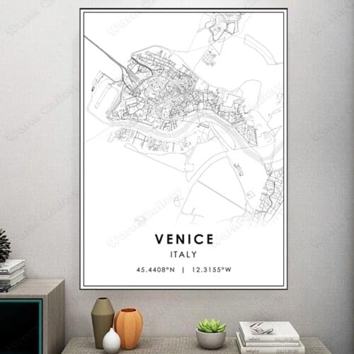 Black and White Italy City Map The Venice City Map Poster HD Print Wall Art Canvas Nordic Landscape Painting For Home Decor