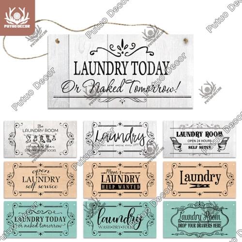 Putuo Decor Laundry Wooden Signs Wooden Wall Plaque Decorative Plaque for Laundry Room Hanging Sign Door Decoration Home Decor