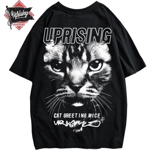 Men Hip Hop T Shirt Cat Star Painting Print Summer Streetwear T-Shirt Short Sleeve Tops Tees Cotton Harajuku Funny Tshirts