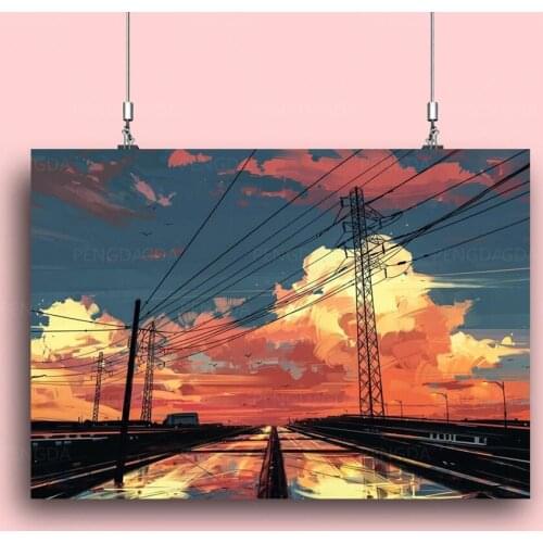 Hd Prints Picture Anime Landcape Wall Art Modular Sunset Glow Painting Poster Canvas Cloud Home Decoration Wire Bedroom No Frame