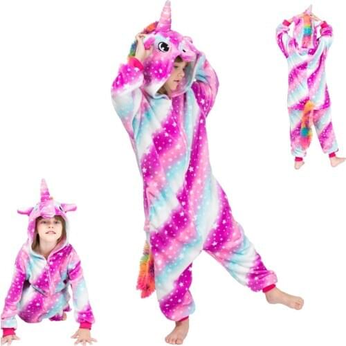 Kigurumi Girls Clothes Kids Gold Horn Unicorn Pajamas Kigurumi Pink Licorne Onesie Sleepers Boy Halloween Costume Jumpsuit
