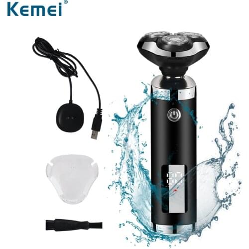 KM-6185 USB Rechargeable Shaver Beard Razor Waterproof Triple Blade 3D Floating Electric Shaving Razors LCD Face Beard Trimmer