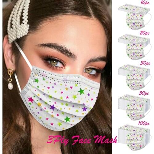10/50/100pcs 2021 Mascarillas Desechables Star Print Mask Disposable Face Mask 3ply Ear Loop Mask Masque Halloween Mask Cosplay