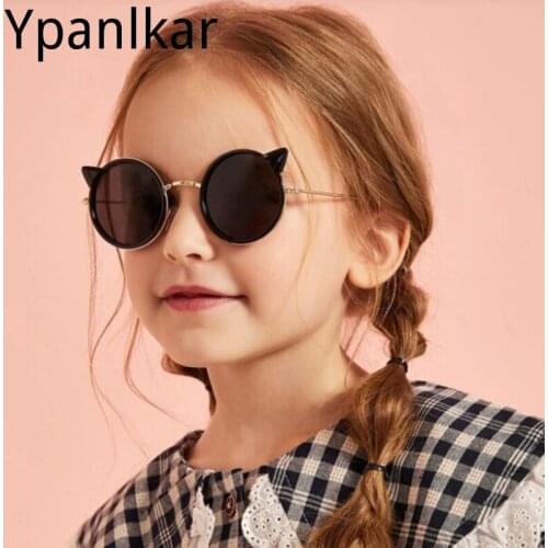 Fashion Cute Cartoon Cat Round Kids Sunglasses Boys Girls Retro Punk Gradient Sun Glasses Baby Children Funny Goggles UV400