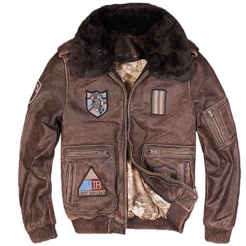 2018 Men Vintage Brown Genuine G1 Leather Pilot Jacket Wool Collar Real Thick Cowhide Winter Flight Leather Coats S-XXXL