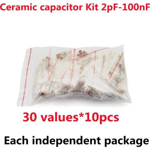 300pcs/lot Ceramic capacitor Kit 2pF-100nF 30 values*10pcs Electronic Components Kit samples Diy 3pF 47pF 100pF 1nF 10nF 100nF